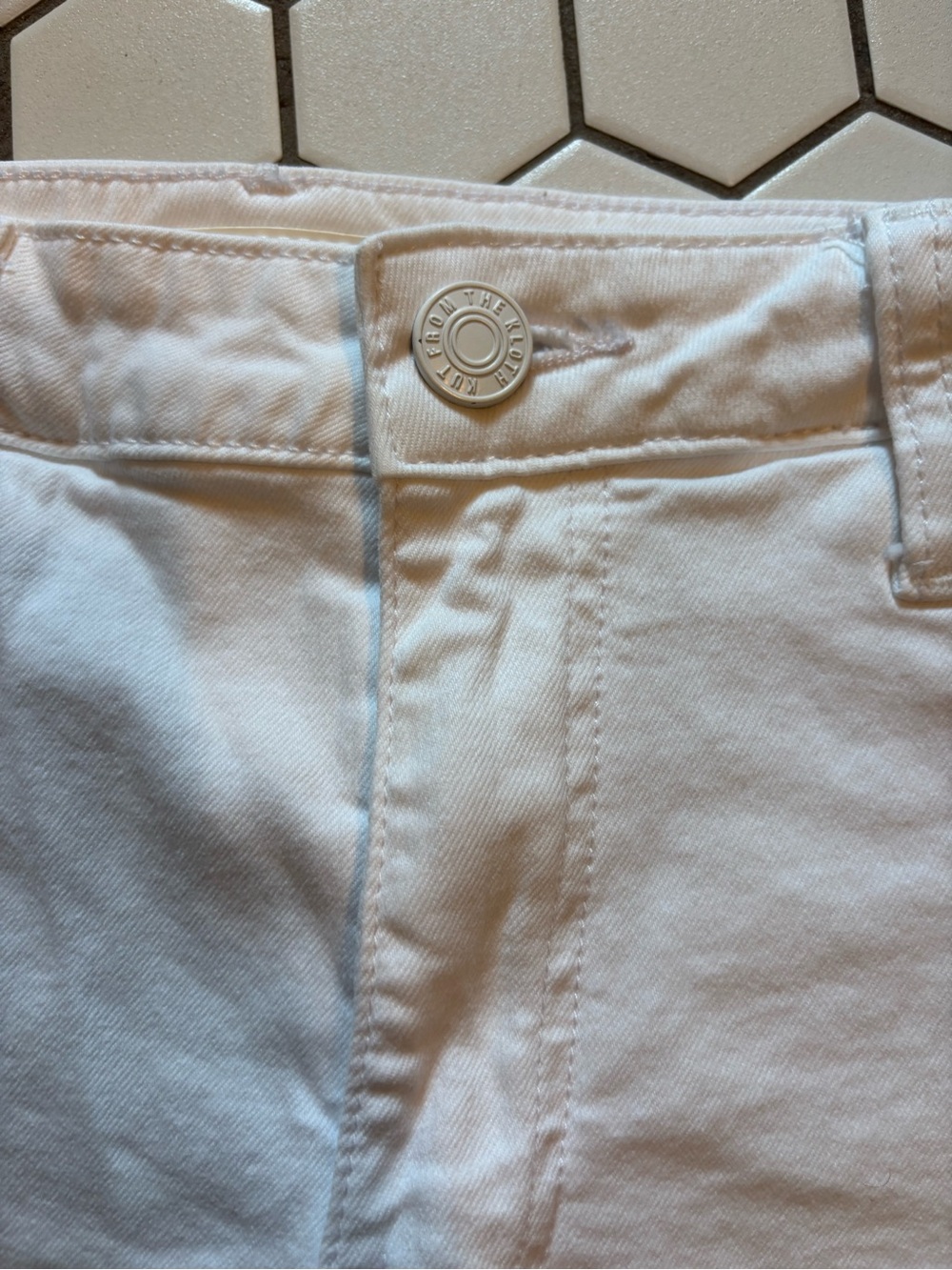 Kut from the Kloth White Frayed Hem Denim Shorts - Picture 2 of 4